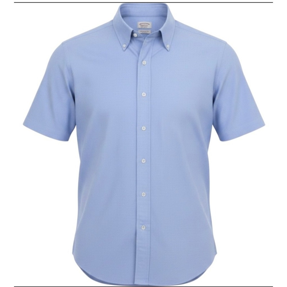 Mens Brooks Brothers Madison Short Sleeve Button Down Shirt 17 Blue Non-Iron